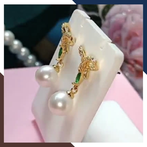 Bông tai ngọc trai tòn ten hình nơ bạc Ý mạ vàng mẫu mới AC92TT78