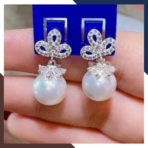 ​​​​​​​Bông tai ngọc trai tòn ten hình nơ, bông tai bạc đính ngọc trai thật đẹp sang trọng cho nữ mã K68TT78