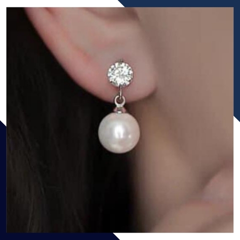 Bông tai ngọc trai tòn ten, Hoa tai bạc đính ngọc trai thật đẹp sang trọng cho nữ mã K35TT78