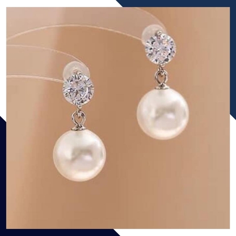 Bông tai ngọc trai tòn ten, Hoa tai bạc đính ngọc trai thật đẹp sang trọng cho nữ mã K35TT78