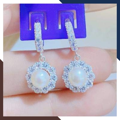 Bông tai ngọc trai tòn ten khung bạc tròn đeo sát tai mã K110TD89