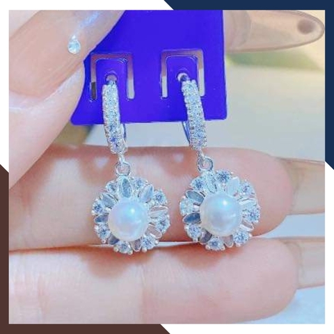 Bông tai ngọc trai tòn ten khung bạc tròn đeo sát tai mã K120TD78