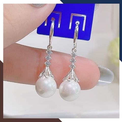 Bông tai ngọc trai tòn ten dáng móc câu, bông tai ngọc trai thật đẹp cho nữ mã K45TT78