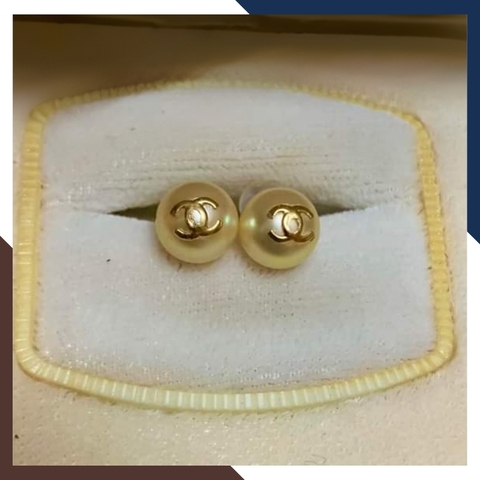 Bông tai ngọc trai vàng 18k, bông tai nụ ngọc trai chanel bằng vàng 18k mã V570TT78