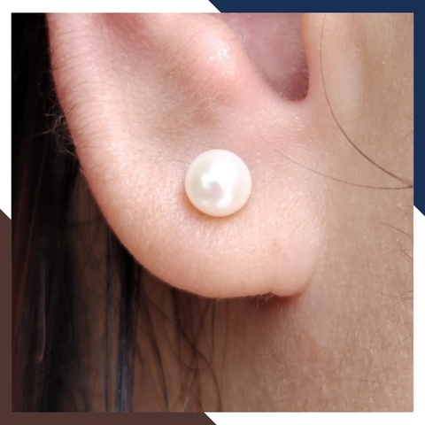 Bông tai ngọc trai vàng 18k, bông tai nụ vàng tây đính ngọc trai thật 6mm mã 190TT67