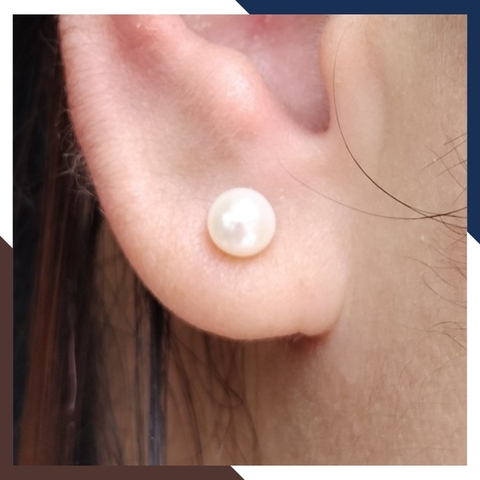 Bông tai ngọc trai vàng 18k, bông tai nụ vàng tây đính ngọc trai thật 6mm mã 190TT67