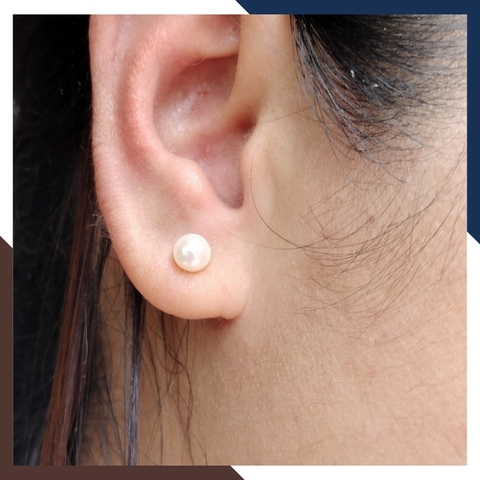 Bông tai ngọc trai vàng 18k, bông tai nụ vàng tây đính ngọc trai thật 6mm mã 190TT67