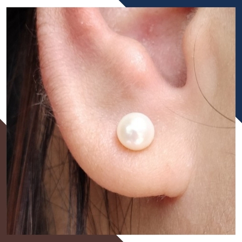 Bông tai ngọc trai vàng 18k, bông tai nụ vàng tây đính ngọc trai thật 6mm mã 190TT67