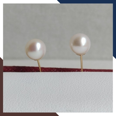 Bông tai ngọc trai vàng 18k, bông tai nụ vàng tây đính ngọc trai thật 6mm mã 190TT67