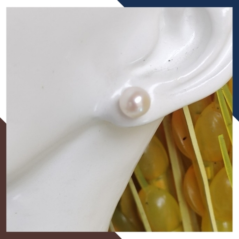 Bông tai ngọc trai vàng 18k, bông tai nụ vàng tây đính ngọc trai thật 6mm mã 190TT67