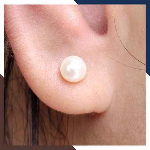 Bông tai ngọc trai vàng 18k, bông tai nụ vàng tây đính ngọc trai thật 6mm mã 190TT67