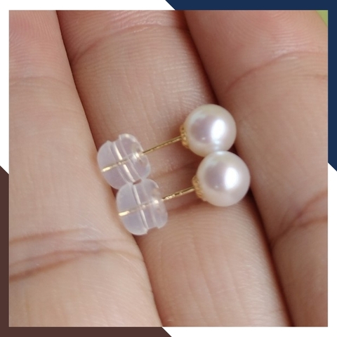 Bông tai ngọc trai vàng 18k, bông tai nụ vàng tây đính ngọc trai thật 6mm mã 190TT67