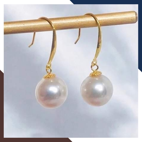 Bông tai ngọc trai vàng 18k dáng móc câu mã BTNT106