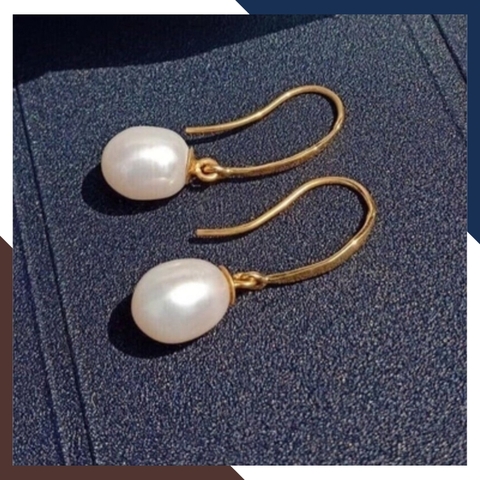 Bông tai ngọc trai vàng 18k dáng móc câu mã BTNT106