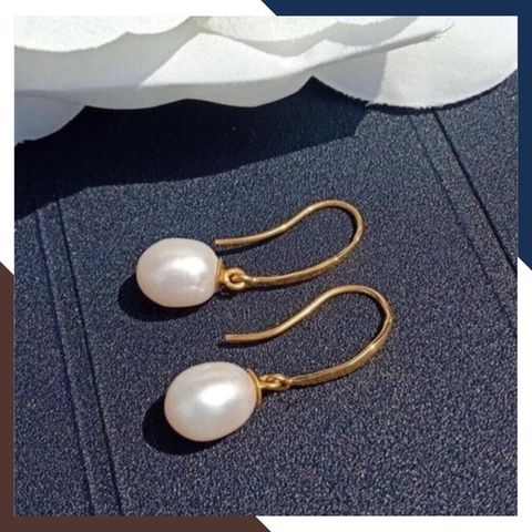 Bông tai ngọc trai vàng 18k dáng móc câu mã BTNT106