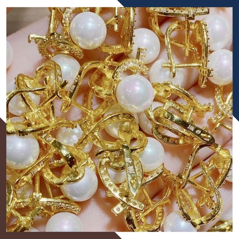 Bông tai ngọc trai vàng tây 10k hình nơ trẻ trung cho nữ, mẫu chốt bấm bật mã 50TT78