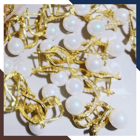 Bông tai ngọc trai vàng tây 10k hình nơ trẻ trung cho nữ, mẫu chốt bấm bật mã 50TT78