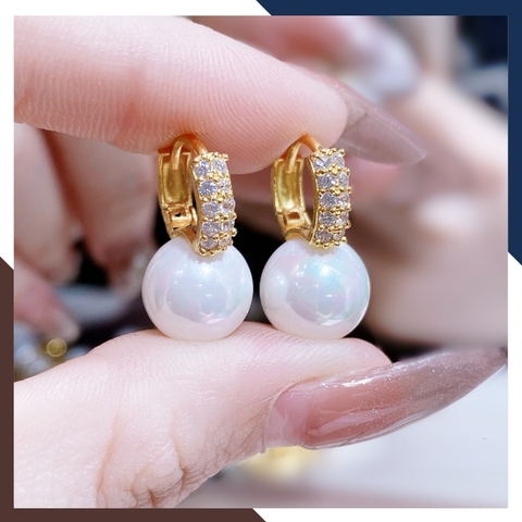 Bông tai ngọc trai vàng tây 10k kiểu khuyên tròn đeo sát tai trẻ trung cho nữ mã TL39T1112