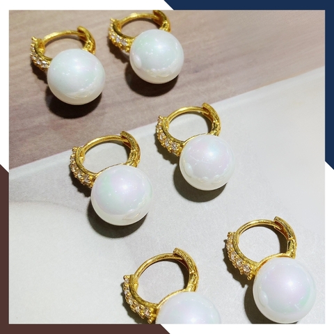 Bông tai ngọc trai vàng tây 10k kiểu khuyên tròn đeo sát tai trẻ trung cho nữ mã TL39T1112