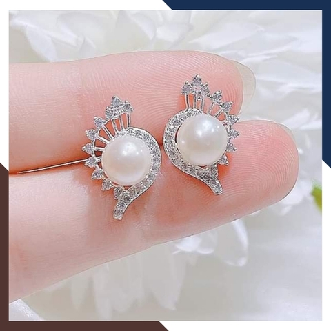 Bông tai nụ ngọc trai viền bạc hình vỏ sò cho nữ đẹp mã K80TD89