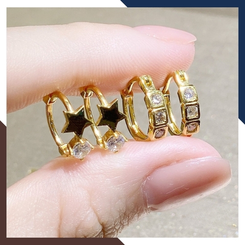 Bông tai vàng tây nữ 10k hình ngôi sao đính hột đá trắng trẻ trung TL30