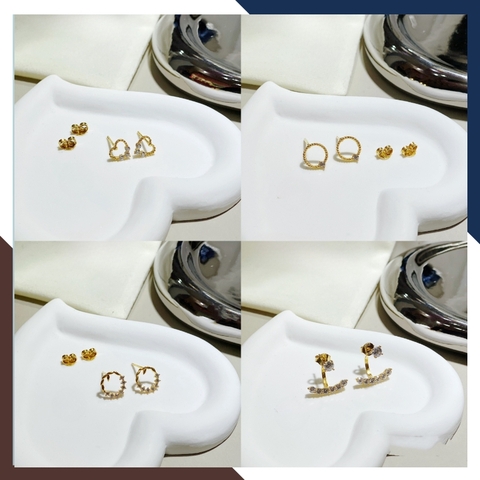 Bông tai vàng tây nữ 10k nụ cong đính đá ôm vành trẻ trung mã TL43