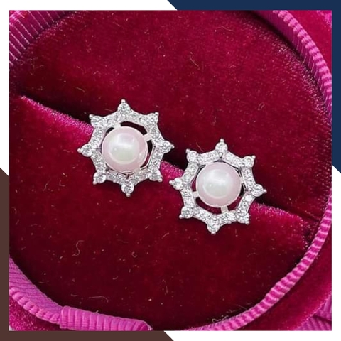 Bông tai nụ ngọc trai bạc hình ngôi sao 8 cánh cho nữ đẹp mã k65td89