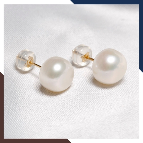 Bông tai nụ ngọc trai bạc size 9-10mm cho nữ đẹp mã 910AC110