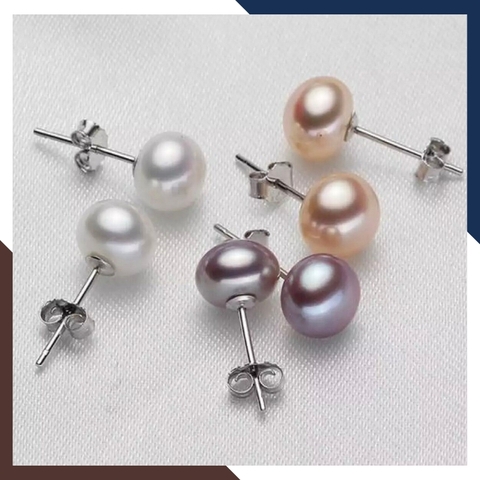 Bông tai nụ ngọc trai bạc size 9-10mm cho nữ đẹp mã 910AC110