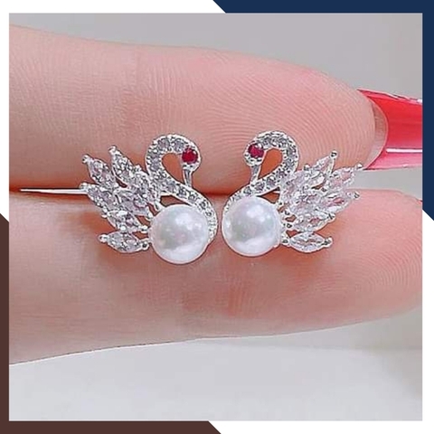 Bông tai nụ ngọc trai hình thiên nga bạc cho nữ đẹp mã K68TD89