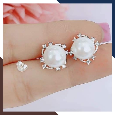 Bông tai ngọc trai thật kiểu nụ bạc hình hoa bồ công anh đẹp cho nữ mã k55td89