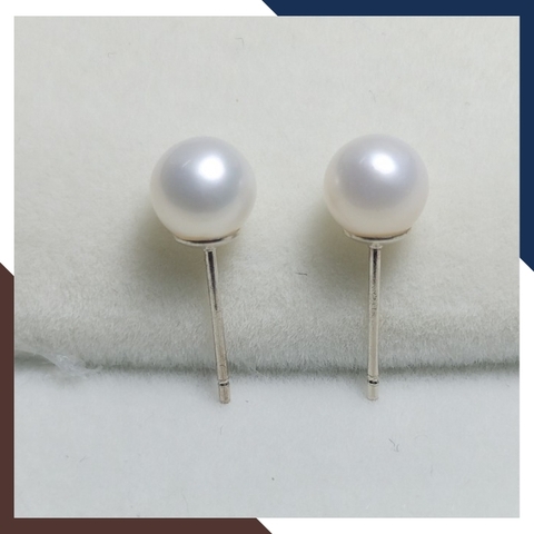 Bông tai nụ ngọc trai tròn, bông tai ngọc trai bạc thật đẹp cho nữ mã AC09TT67