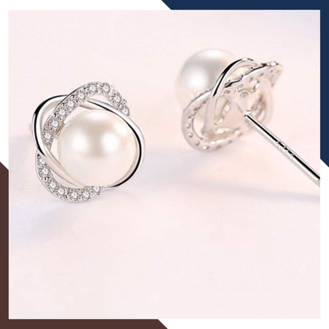 Bông tai nụ ngọc trai thật viền bạc đính đá đẹp cho nữ mã b47x57td78