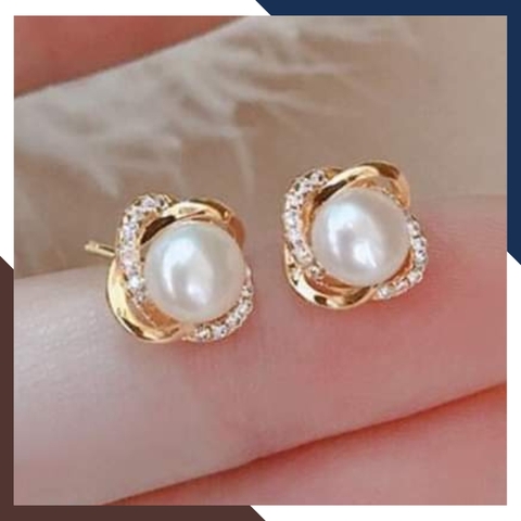 Bông tai nụ ngọc trai thật viền bạc đính đá đẹp cho nữ mã b47x57td78