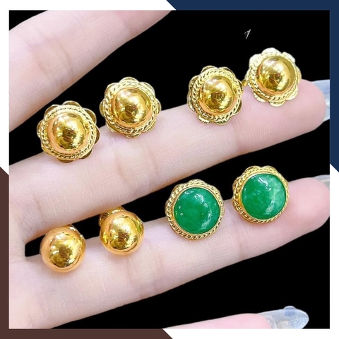 Bông tai nụ vàng tây 10k hình hoa đính cẩm thạch cho bà, cho mẹ, cho người lớn tuổi - mẫu chốt vặn mã TL516467