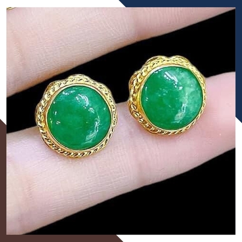 Bông tai nụ vàng tây 10k hình hoa đính cẩm thạch cho bà, cho mẹ, cho người lớn tuổi - mẫu chốt vặn mã TL516467