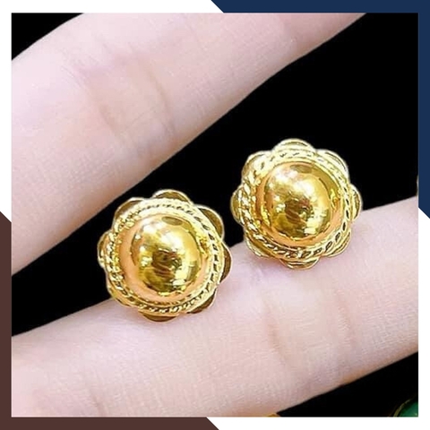 Bông tai nụ vàng tây 10k hình hoa đính cẩm thạch cho bà, cho mẹ, cho người lớn tuổi - mẫu chốt vặn mã TL516467