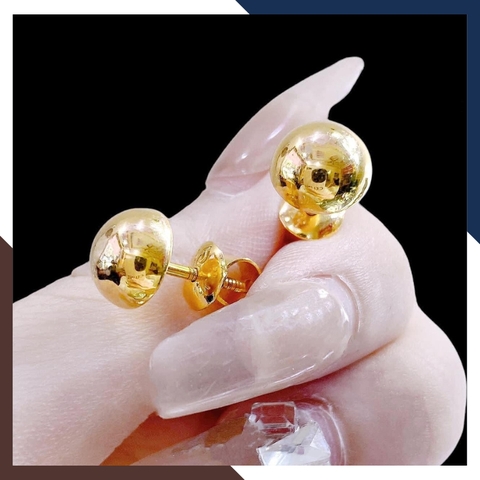 Bông tai nụ vàng tây 10k hình hoa đính cẩm thạch cho bà, cho mẹ, cho người lớn tuổi - mẫu chốt vặn mã TL516467