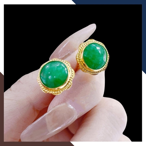 Bông tai nụ vàng tây 10k hình hoa đính cẩm thạch cho bà, cho mẹ, cho người lớn tuổi - mẫu chốt vặn mã TL516467