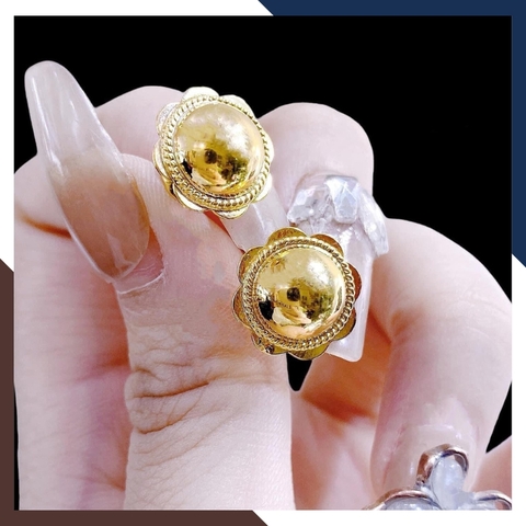 Bông tai nụ vàng tây 10k hình hoa đính cẩm thạch cho bà, cho mẹ, cho người lớn tuổi - mẫu chốt vặn mã TL516467