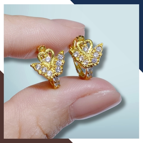 Bông tai thiên nga vàng tây 10k đính đá kiểu khuyên tròn ôm sát tai cho nữ đẹp mã TL43