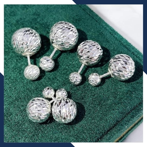 Bông tai trái châu bạc ý 925 2 đầu cho nữ đẹp Size111215