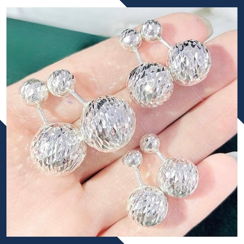 Bông tai trái châu bạc ý 925 2 đầu cho nữ đẹp Size111215