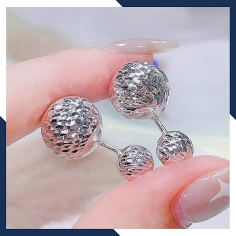 Bông tai trái châu bạc ý 925 2 đầu cho nữ đẹp Size111215
