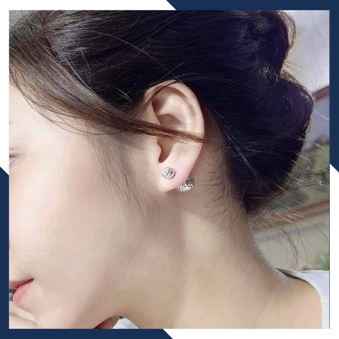 Bông tai trái châu bạc ý 925 2 đầu cho nữ đẹp Size111215