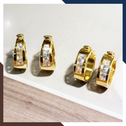 Bông tai vàng tròn bản dày đính đá kiểu chốt bấm cho nữ đẹp mã TL54 | vàng tây 10k