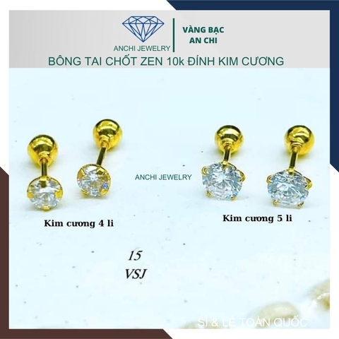 Bông tai moissanite vàng tây 10k cho nữ mã BTV09