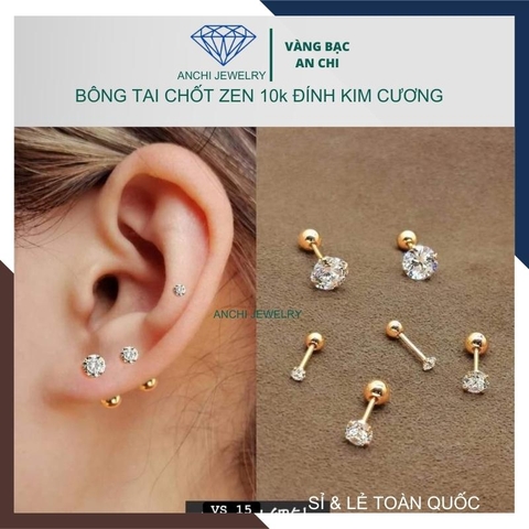 Bông tai moissanite vàng tây 10k cho nữ mã BTV09