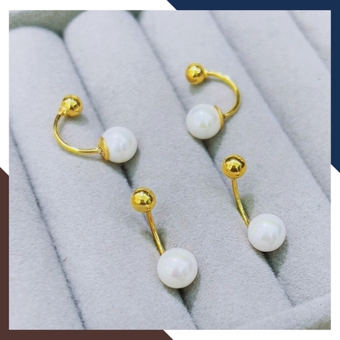 Bông tai vàng tây 10k đính ngọc trai thật dáng cong trẻ trung cho nữ mã 1p8TT89