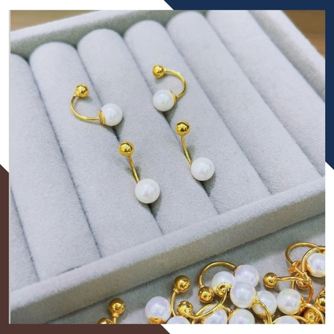 Bông tai vàng tây 10k đính ngọc trai thật dáng cong trẻ trung cho nữ mã 1p8TT89